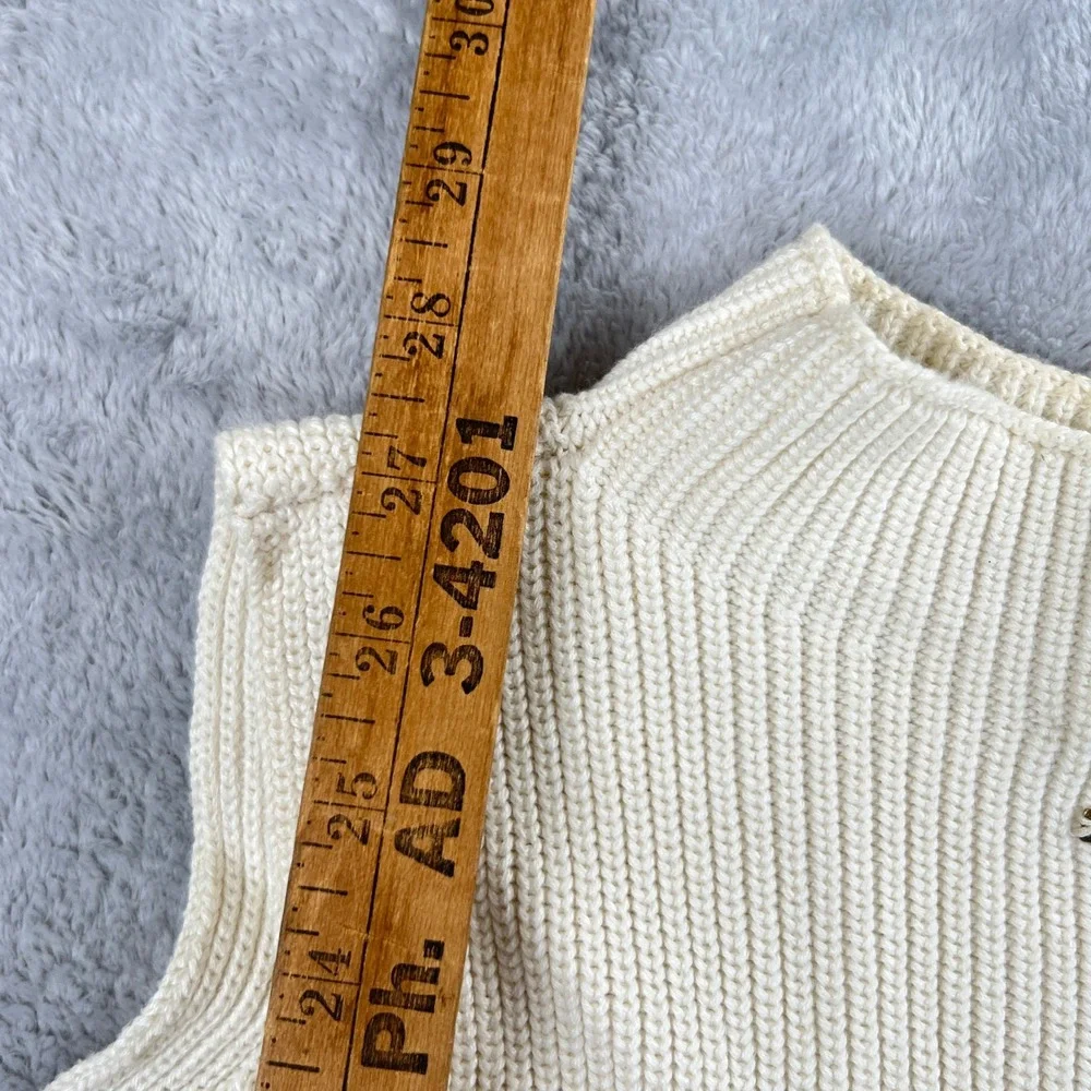 Michael Kors Lace Up Side Ribbed Knit Sweater L White Women Mock Neck Sleeveless